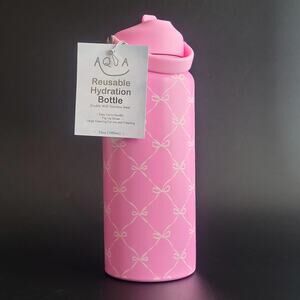 Aqua 33 oz Water Bottle Barbie Pink Baby Pink Lattice Bow Coquette Ballerina NWT